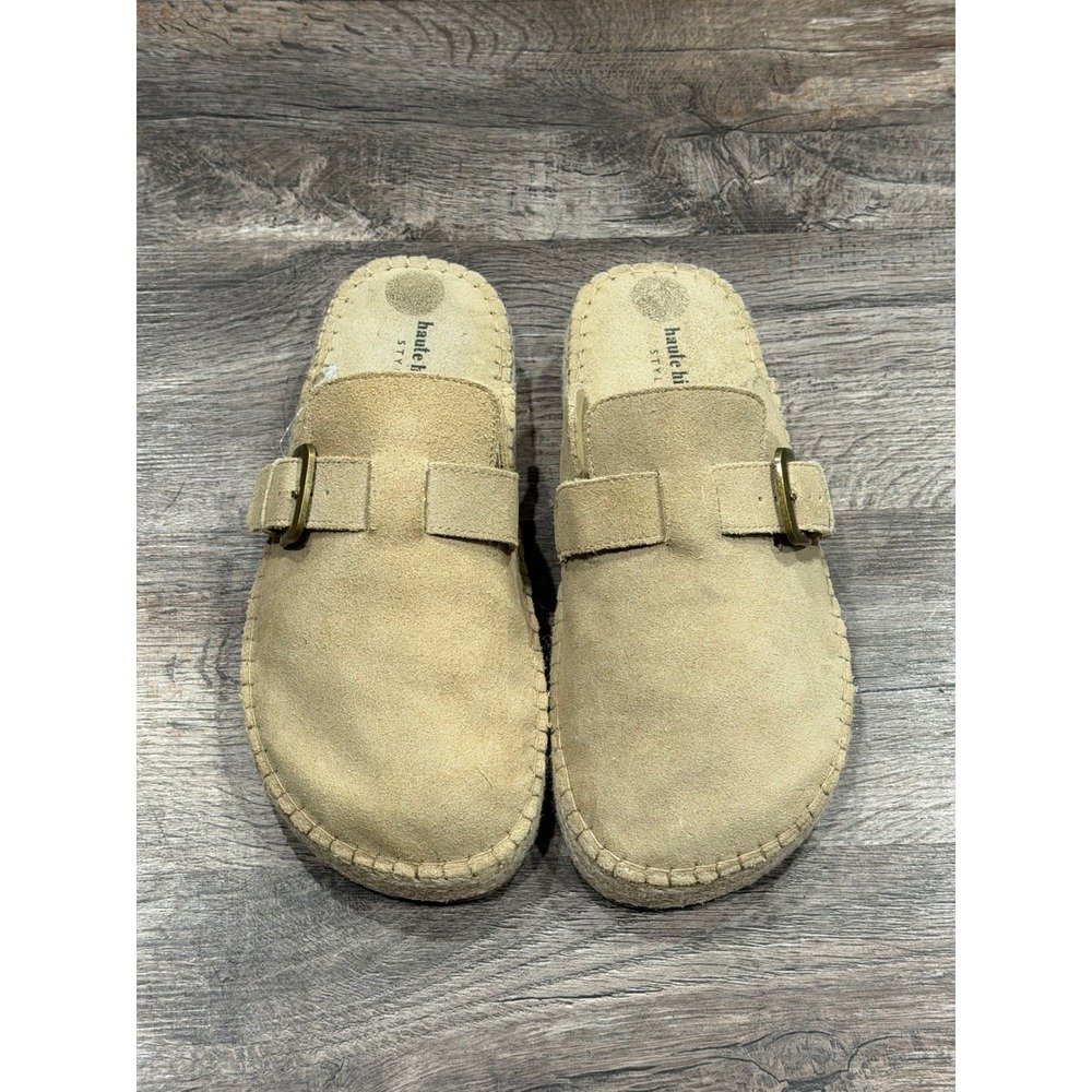 Haute Hippie Style Aria Tan Suede Platform Espadrille Mules Clogs Womens 9M